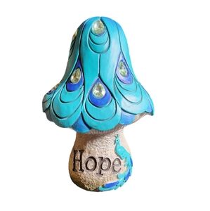 Jeweled "Hope" Turquoise Peacock Resin Mushroom Knickknack Decor 7.5"X5"X4"‎